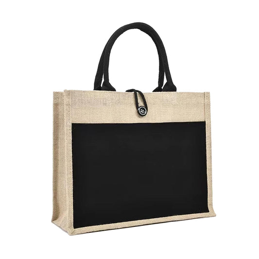 Jute Bag with Canvas Pocket BLACK TTF-403