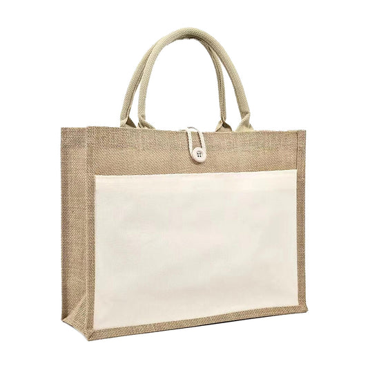 Jute Bag with Canvas Pocket NATURAL